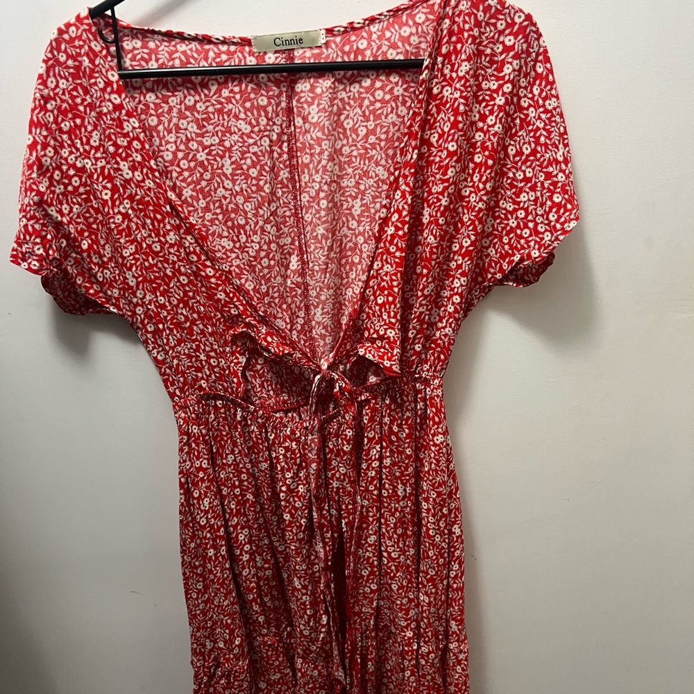 Floral Red and White Cut Out Dress